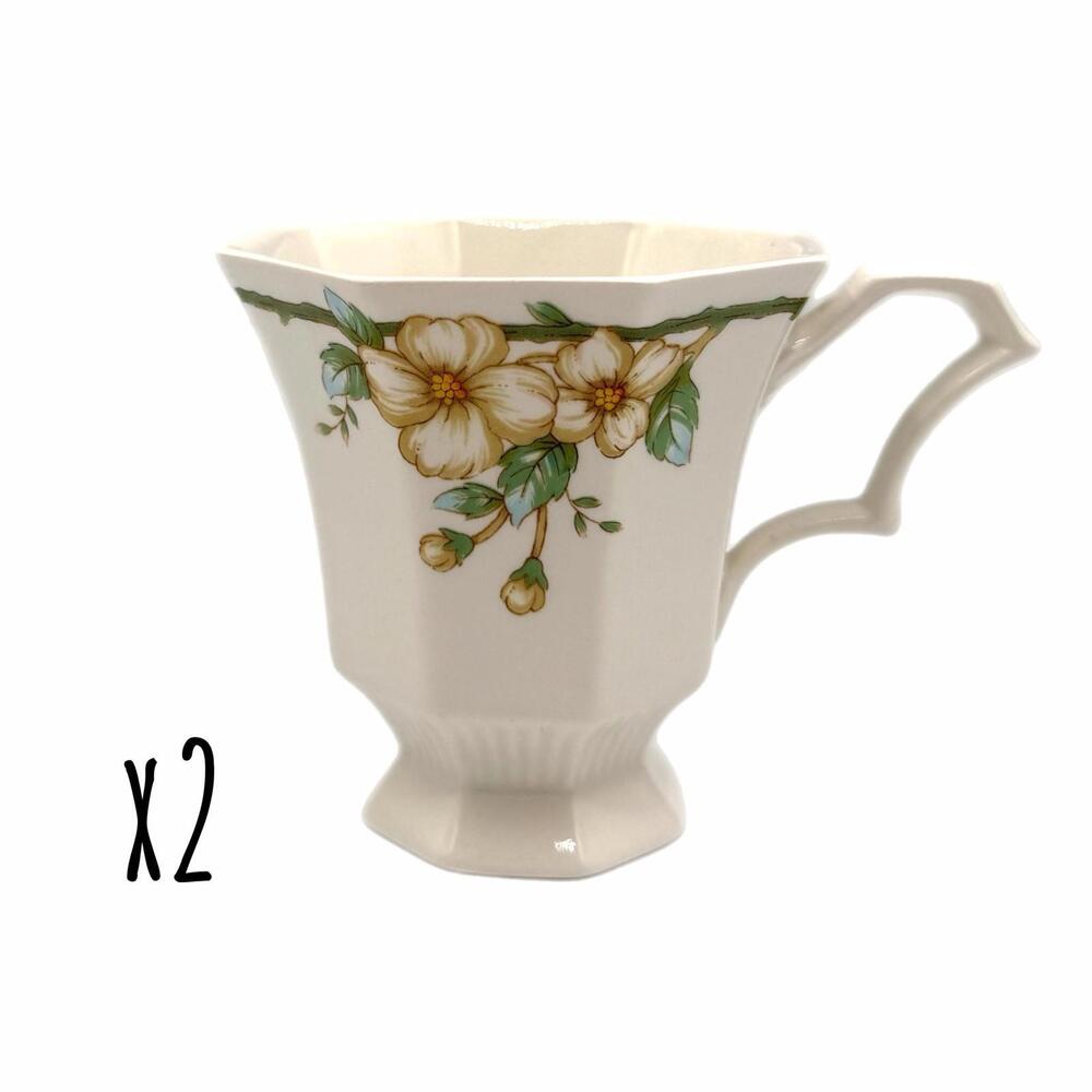 Set of 2 Nikko Classic Collection Dogwood Octagonal Footed Teacups